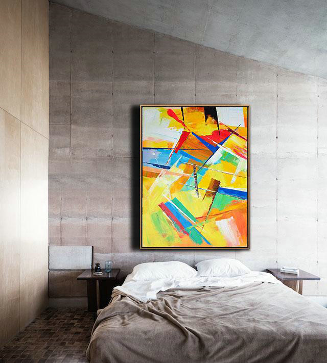 Hand Painted Original Art,Vertical Palette Knife Contemporary Art,Large Contemporary Painting,Yellow,Red,Blue,White.etc